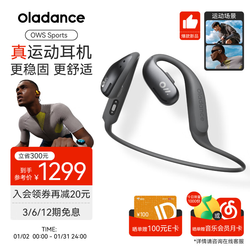 Oladance OWS Sports开放式耳机不入耳式防水降噪IPX8运动耳机超长续航 灰 OWS Sports 灰