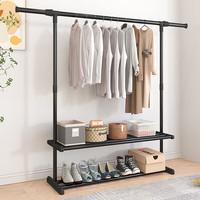 欧润哲晾衣架 落地晒衣阳台室内卧室 固定挂衣架置物升降伸缩单杆黑色 单杆150cm 双层伸缩升降黑色