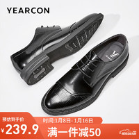 YEARCON 意尔康 男鞋男士亮面系带皮鞋商务正装舒适男单鞋 97576W 黑色 41