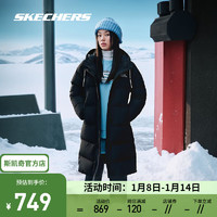 斯凯奇（Skechers）冬季长版羽绒男女款抽绳连帽保暖休闲外套L423M161 女款-碳黑/0018 L
