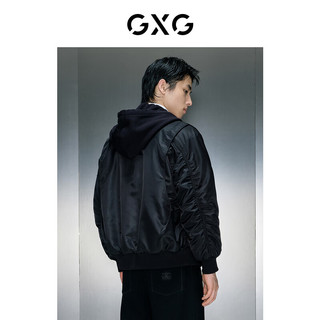 GXG 男装 假两件连帽飞行员夹克 GEX12129884 黑色 180/XL