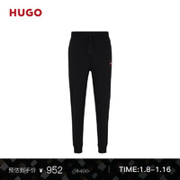 HUGO 款男士红色边框徽标装饰棉质毛圈布运动卫裤 001-黑色 EU:M