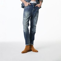 杰克琼斯 冬季新款男士锥形做旧破洞时尚休闲牛仔裤长裤男装