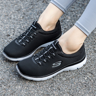 SKECHERS 斯凯奇 健步鞋女鞋缓震运动鞋橡筋一脚穿休闲鞋12980-BKW