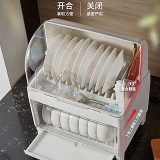 品喻 PINYU）碗碟收纳架 家用厨房双层碗柜碗筷收纳盒带盖碗碟盒 白 双层 白色