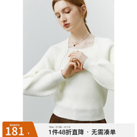 范思蓝恩 法式方领针织衫女秋冬新款灯笼袖套头毛衣 奶白色 XS