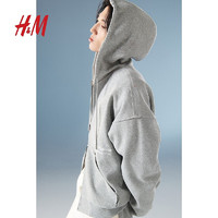 H&M【新年系列】男装卫衣2024春季宽松拉链连帽衫外套1201345 混灰色 165/84A