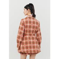 【专柜同款】春秋女装通勤设计感桔格提花双排扣翻领外套