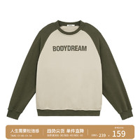 BODYDREAM秋冬加绒卫衣男美式宽松休闲复古拼接加绒上衣潮 苔藓色拼米色 L 140-170斤