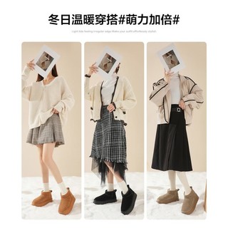 反绒牛皮厚底棉靴子女秋冬2023新短靴雪地靴女靴