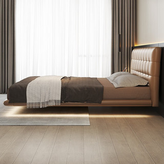 法岚卡（FLANCARD）真皮悬浮床主卧室大床现代简约软包床婚床悬空轻奢双人床 悬浮床(不带灯)+双面床垫 1500mm*2000mm 框架结构