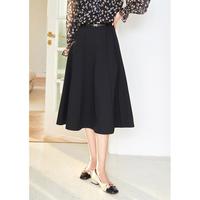 显瘦高质感季女装金属扣腰带通勤纯色压褶半身伞裙