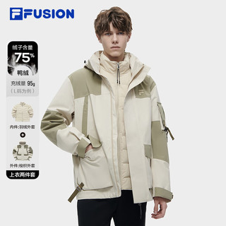 FILA FUSION斐乐潮牌男士羽绒服两件套冬季时尚工装外套 淀乳色-LK 170/92A/M