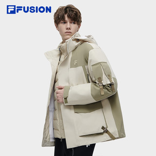 FILA FUSION斐乐潮牌男士羽绒服两件套冬季时尚工装外套 淀乳色-LK 170/92A/M