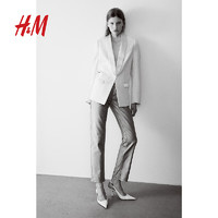 H&M女装牛仔裤厚款高腰修身直筒涂层长裤5袋式1200646 银色 160/68A