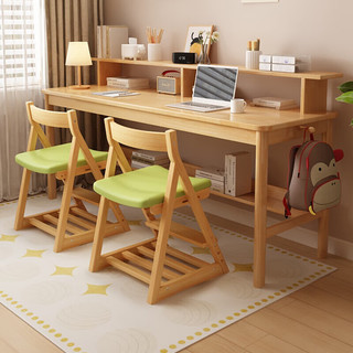 花王 双人书桌学习桌椅套装中小橡胶木实木写字台电脑桌1.8米 【桌椅套装】1.8米-4色可选