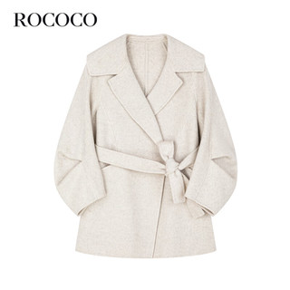 洛可可（ROCOCO）洛可可中长款双面羊毛大衣女装2023流行冬季毛呢外套 燕麦色 S