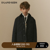 E·LAND KIDS童装2024年早春新品男童美式休闲徽标刺绣翻领棉服 Navy藏青色/59 130cm