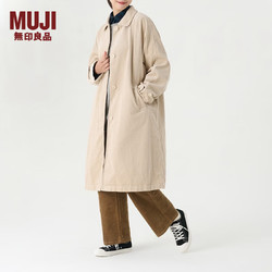 MUJI 無印良品 无印良品（MUJI）女式 木棉混 灯芯绒大衣黑色中长款翻领外套女款秋冬季款 BDE91C3 米白色 L(165/88A)