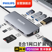 PHILIPS 飞利浦 SWR1602E/93 Type-C 拓展坞 八合一 太空灰