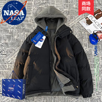 NASA LEAP宽松加厚棉服男冬季棉袄外套男羽面包绒服连帽棉衣 黑色 XL