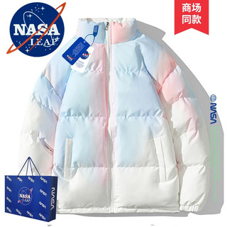 NASA LEAP 渐变棉服男女同款冬季潮流棉衣男装羽面包绒服加厚棉袄外套男 蓝粉 XL 粉色