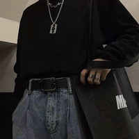 言芳诺 韩国ins风复古黑色个性皮带男牛仔裤装饰百搭简约腰带男潮长 黑色 110cm（121-130斤）