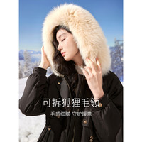 香影大毛领派克服女冬季白鸭绒黑色小众工装羽绒服外套