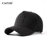 CACUSS 棒球帽子男士夏季大头围鸭舌帽女遮阳太阳帽黑黑大号 黑色黑字