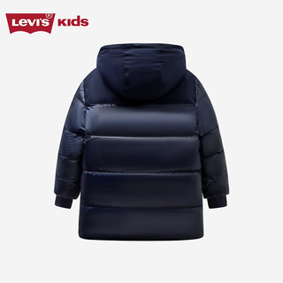 Levi's李维斯童装男童双面穿中长款羽绒服三防面料保暖儿童上衣 深宝蓝色 110/56