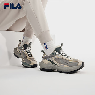 FILA 斐乐 女鞋革面老爹鞋运动鞋2024春款暴风鞋休闲鞋CICLONE 象灰/漂沙棕-EB 35.5