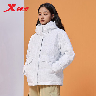 特步（XTEP）连帽羽绒服女加厚保暖夹克鸭绒外套防风 古德白 L