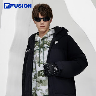 FILA FUSION斐乐潮牌长款羽绒服男冬季时尚休闲连帽外套 正黑色-BK 170/92A/M