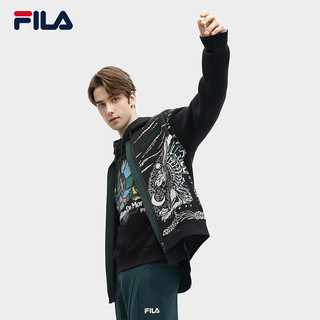 FILA 斐乐男装针织长袖外套2024春时尚满印宽松休闲上衣男 满印一-ZA 170/92A/M