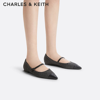 CHARLES&KEITH23冬季时尚铆钉尖头平底玛丽珍鞋女CK1-70900486 Grey灰色 36