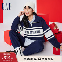 Gap女装春季2024LOGO撞色半拉链套头卫衣405064宽松运动上衣 海军蓝 155/76A(XS) 亚洲尺码