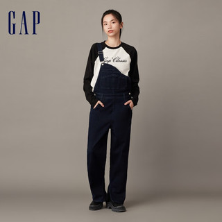 Gap 盖璞 女装冬季2023学院风格复古减龄背带裤841416宽松牛仔裤 深蓝色 165/84A(M) 亚洲尺码