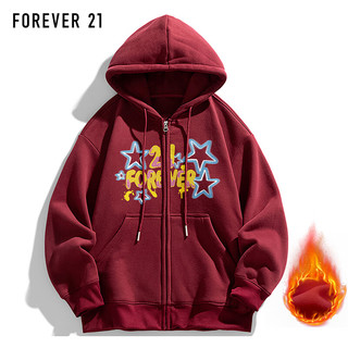 FOREVER 21美式复古卫衣男冬季加绒加厚外套运动连帽开衫上衣 酒红 2XL 加绒酒红 2XL码