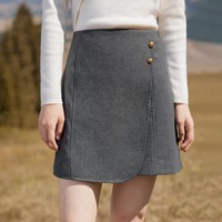 INMAN 茵曼 灰色不规则半身裙女装2023年冬季新款高腰显瘦气质A字短裙子