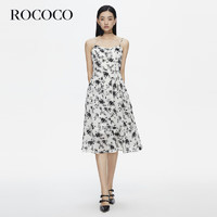 洛可可（ROCOCO）2023秋季感中式黑白水墨感印花吊带连衣裙 黑白花 S