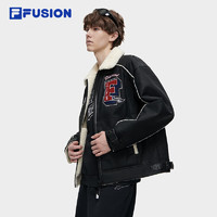 FILA FUSION斐乐潮牌复古外套保暖拼接仿羊羔绒飞行夹克 185/104A/XXL