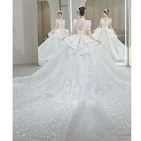 红妆饰佳婚纱2023 复古主纱高级感森系在逃公主裙法式重工长袖迎宾纱 拖尾款 M