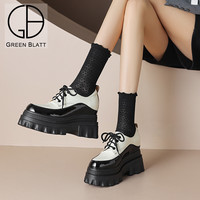 10cm内增高超厚松糕鞋厚底乐福鞋英伦风小黑鞋春秋漆皮女鞋子D382