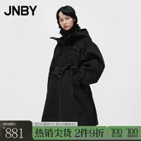 江南布衣（JNBY）秋冬连帽风衣女加厚外套收腰拉链廓形宽松休闲长袖外套5M8910630 001/本黑 S