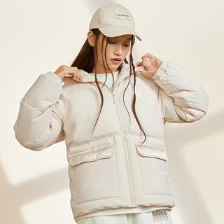 LI-NING 李宁 运动潮流系列女子短款连帽羽绒服宽松版型保暖外套AYMS072-1