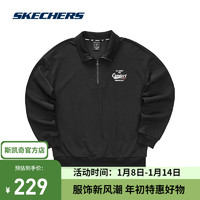 SKECHERS 斯凯奇 男款针织半开胸翻领卫衣L323M062 碳黑/0018 XL