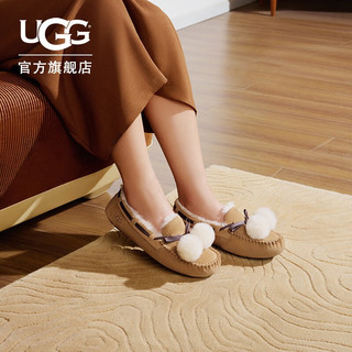 UGG 冬季女士舒适平底低帮茸茸毛球懒人豆豆鞋1138651 CHE | 栗色 37