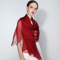 上海故事大红纯色真丝丝巾女真丝围巾女丝绸披肩两用 酒红色