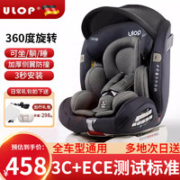 优乐博(ULOP)德国儿童座椅汽车用0-4-12岁360度旋转宝宝车载坐椅ISO硬接口 银灰色【360°旋转+可躺睡调节】 银灰色(正反安装+旋转+遮阳篷)