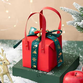 维诺亚圣诞节苹果盒平安果纸盒苹果包装盒简易手提平安夜礼盒送朋友 方红手提(含丝带+装饰) 10份超值
